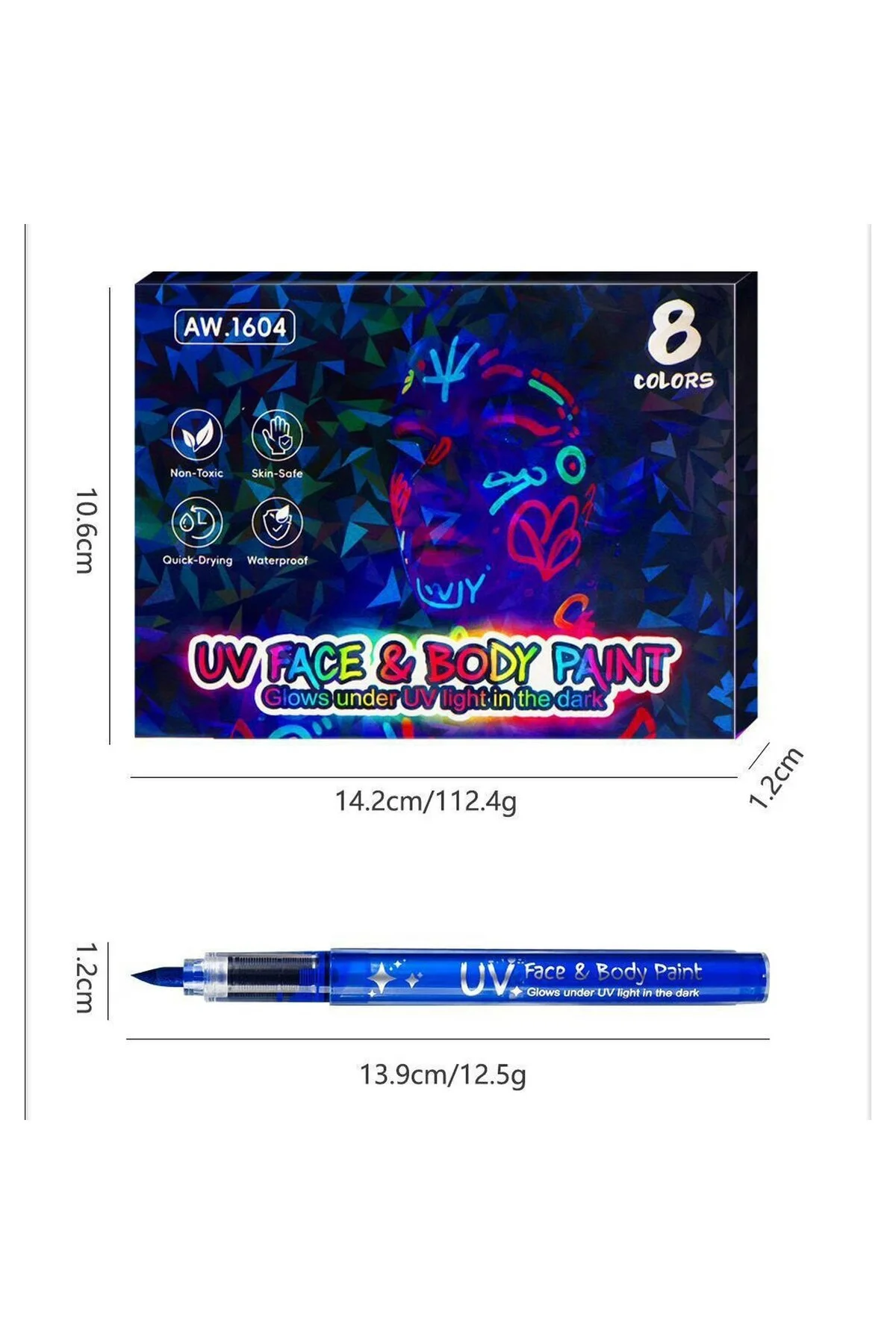 UV Işıkta Parlayan Neon Yüz ve Vücut Boya Kalemi Seti - 8 Renk Fosforlu DIY Parti Kalemi